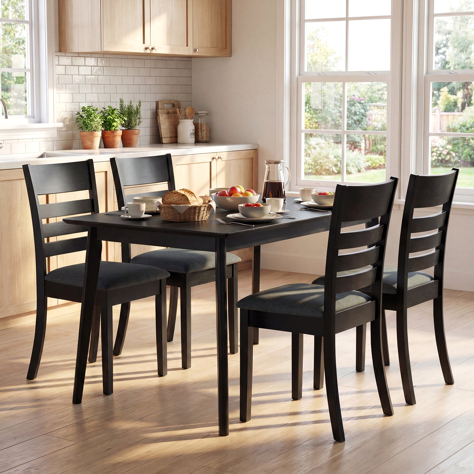 Wooden Dining Chairs, Set of 4, Upholstered Kitchen Chairs, Black Dining Chairs at Gallery Canada