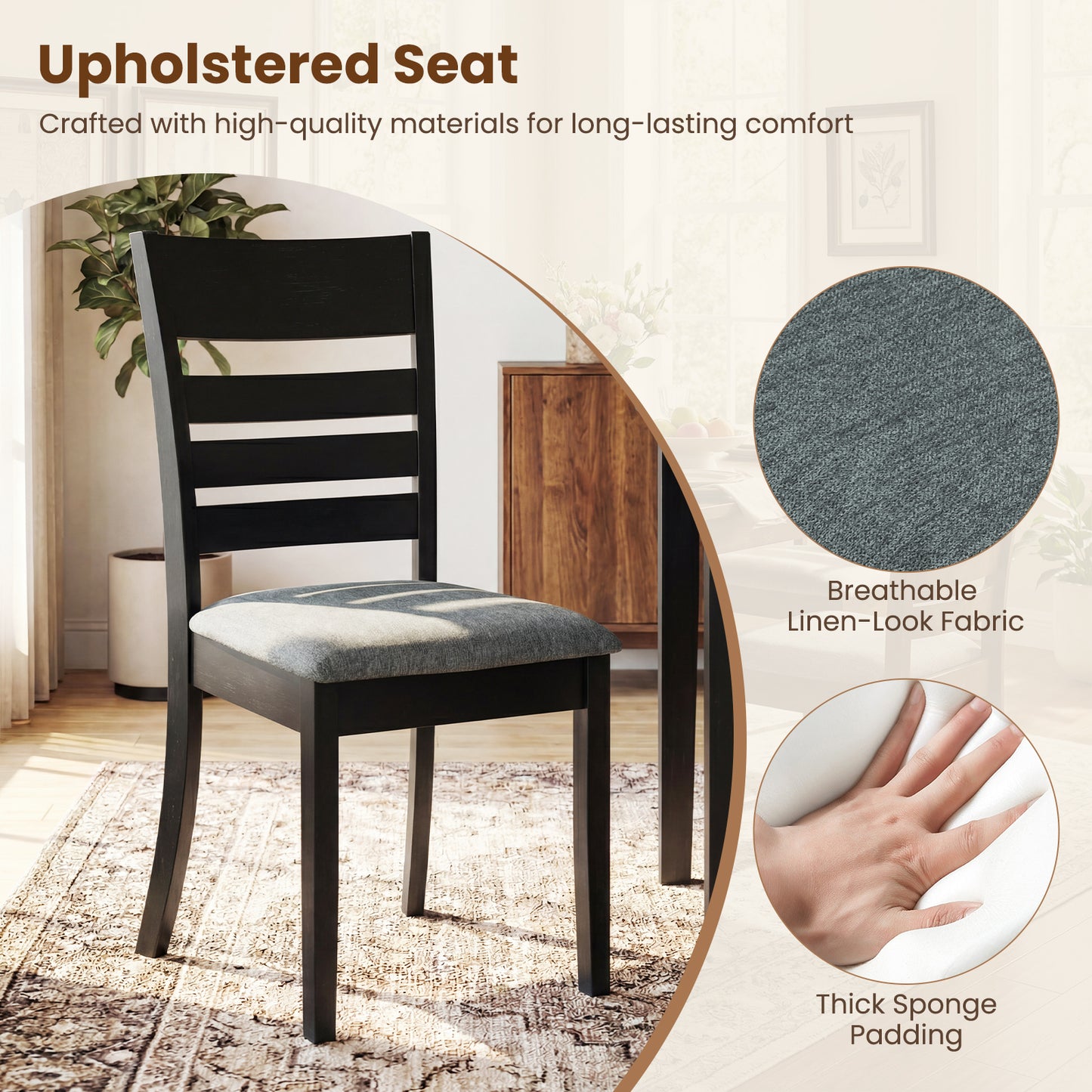 Wooden Dining Chairs, Set of 4, Upholstered Kitchen Chairs, Black Dining Chairs at Gallery Canada
