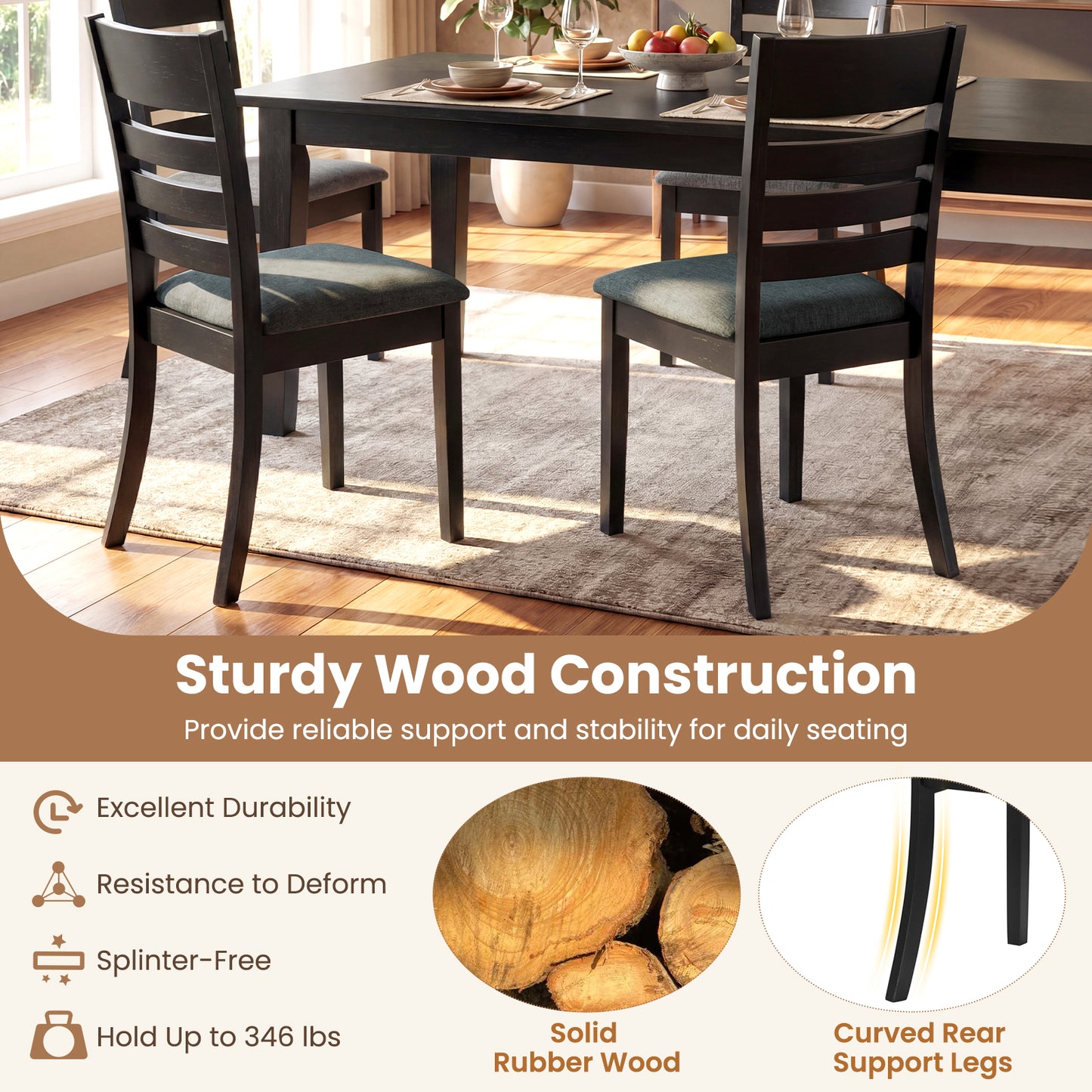 Wooden Dining Chairs, Set of 4, Upholstered Kitchen Chairs, Black Dining Chairs at Gallery Canada