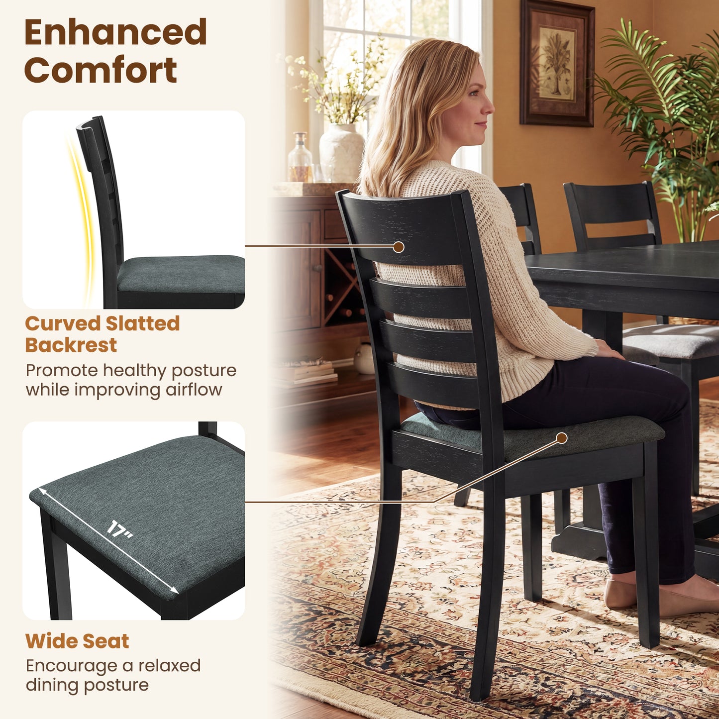 Wooden Dining Chairs, Set of 4, Upholstered Kitchen Chairs, Black Dining Chairs at Gallery Canada