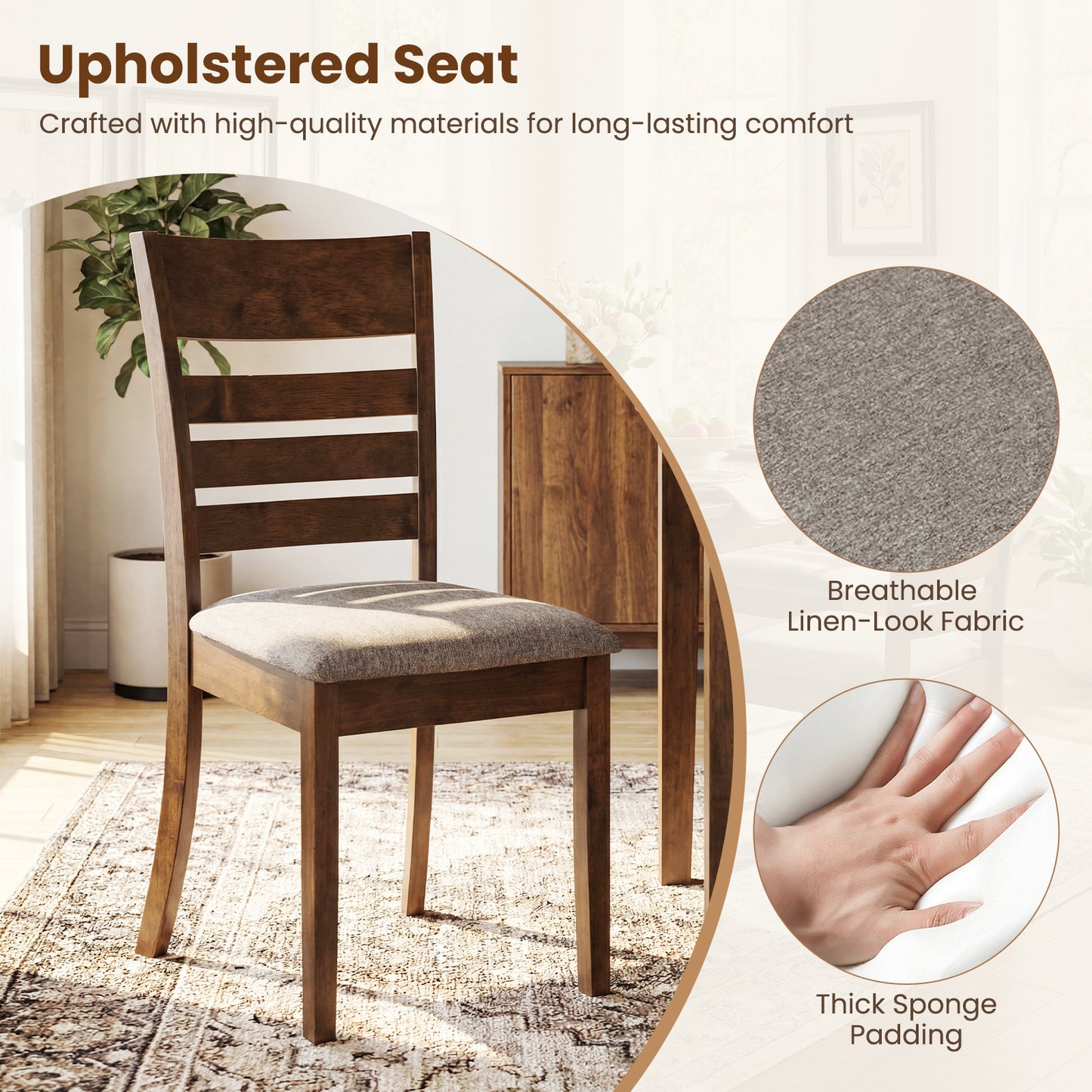 Wooden Dining Chairs Set Of 4, Upholstered Kitchen Chairs, Brown Dining Chairs at Gallery Canada