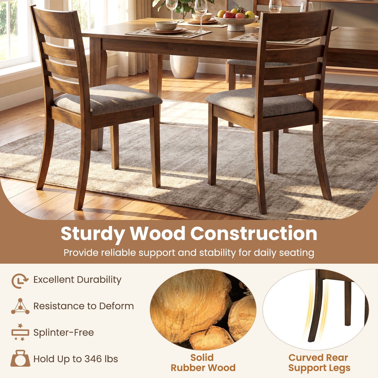 Wooden Dining Chairs Set Of 4, Upholstered Kitchen Chairs, Brown Dining Chairs at Gallery Canada