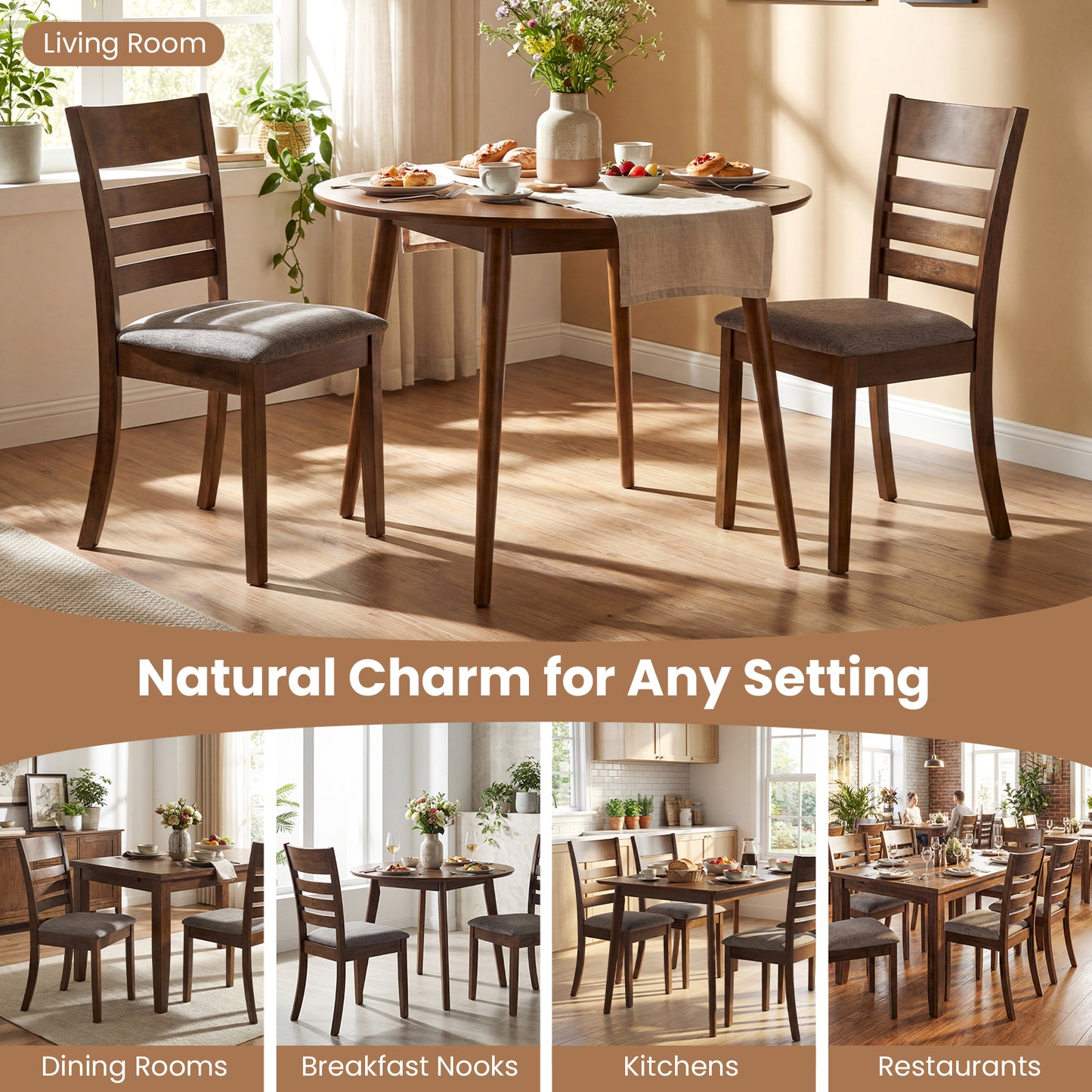 Wooden Dining Chairs Set Of 4, Upholstered Kitchen Chairs, Brown Dining Chairs at Gallery Canada