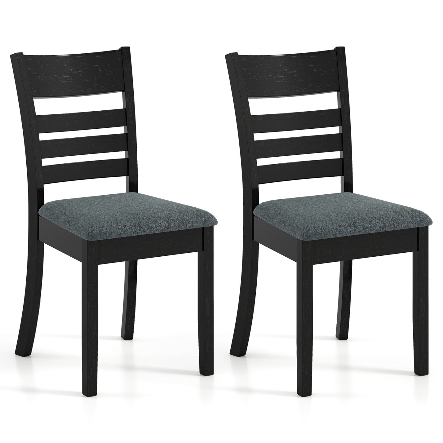 Wooden Dining Chairs Set of 2, Upholstered Kitchen Chairs, Rubber Wood Frame, Black Dining Chairs at Gallery Canada