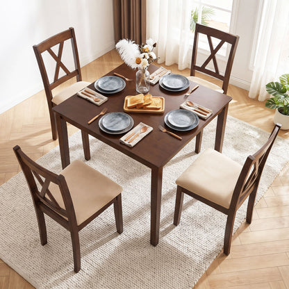 Wooden Dining Chairs Set of 4, Fabric Upholstered, Walnut Dining Chairs at Gallery Canada