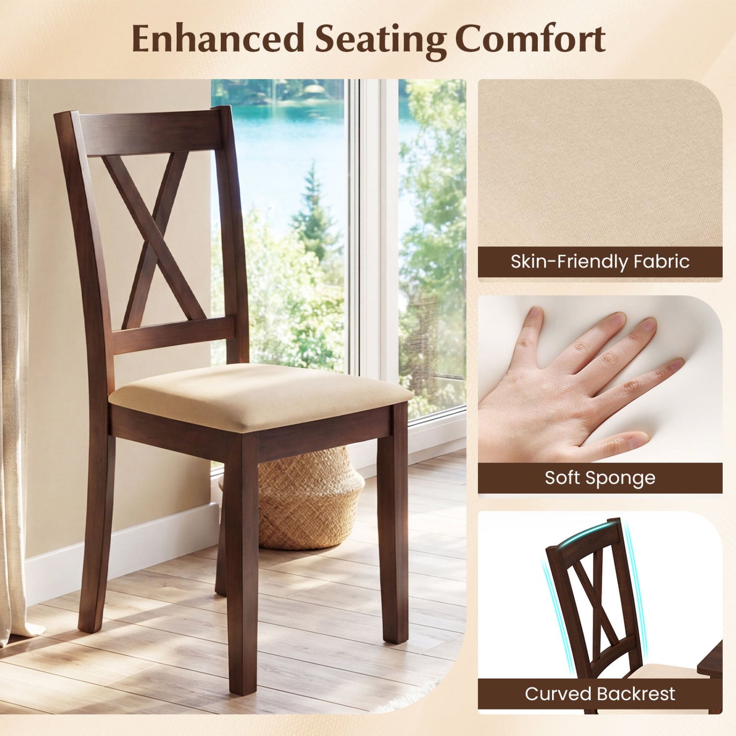 Wooden Dining Chairs Set of 4, Fabric Upholstered, Walnut Dining Chairs at Gallery Canada