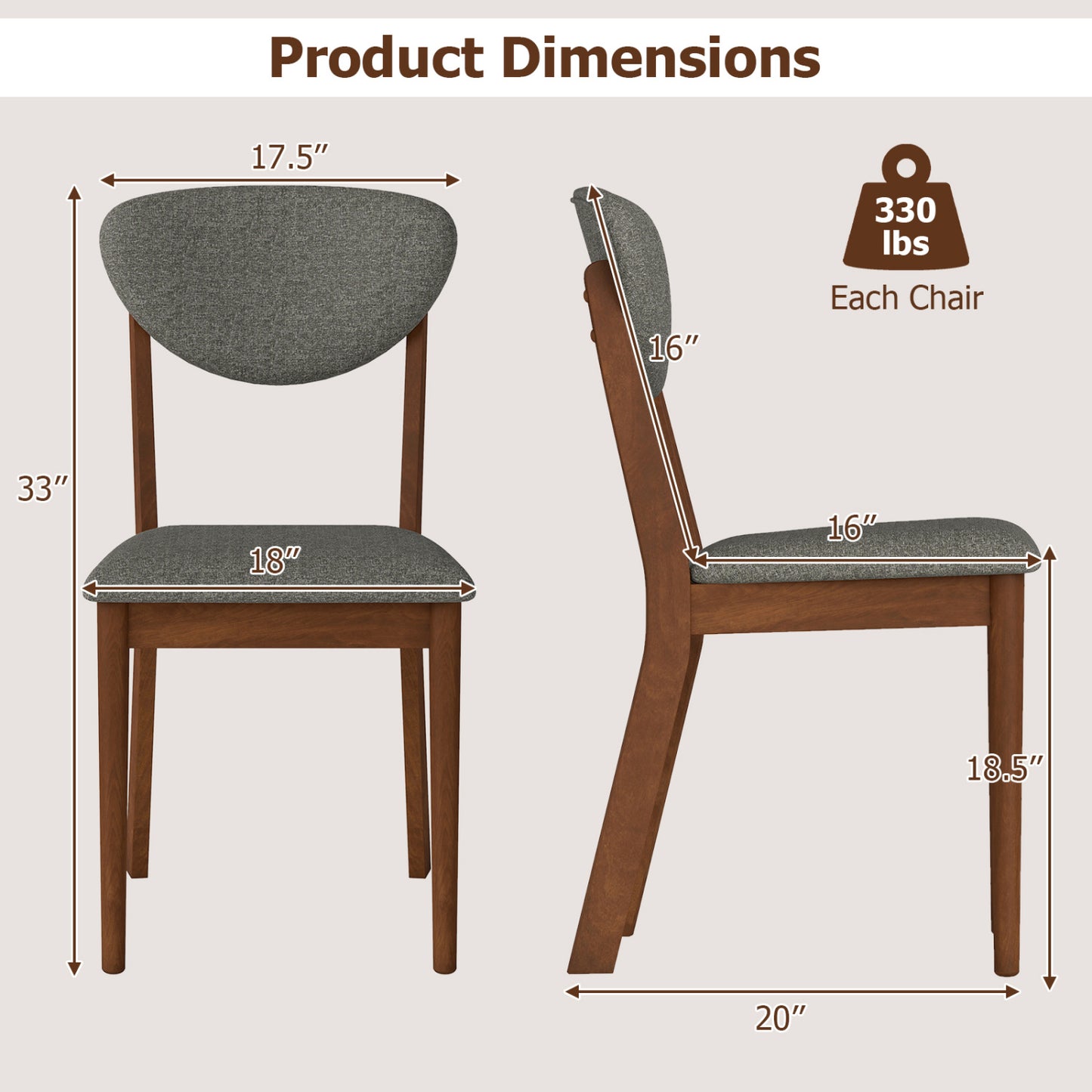 Wooden Dining Chairs Set of 4, Padded Seat, Gray Dining Chairs at Gallery Canada