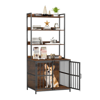 Wooden Dog Crate Furniture, Storage Shelves, Double Doors, Rustic Brown Dog Kennels at Gallery Canada
