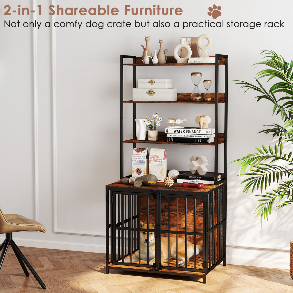 Wooden Dog Crate Furniture, Storage Shelves, Double Doors, Rustic Brown Dog Kennels at Gallery Canada