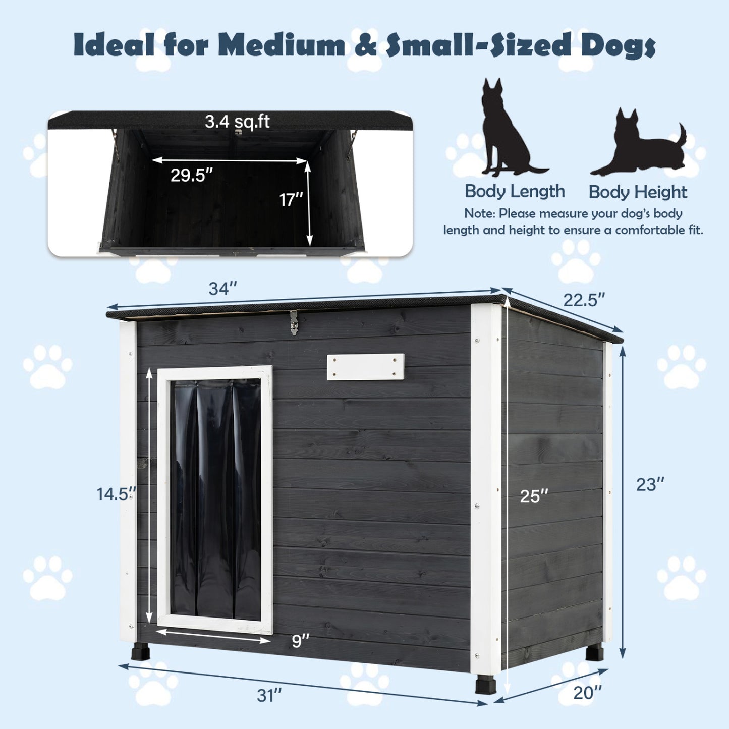 Wooden Dog House Outdoor, Natural Spruce Wood, Removable Floor, Openable Roof, S Dog Kennels at Gallery Canada