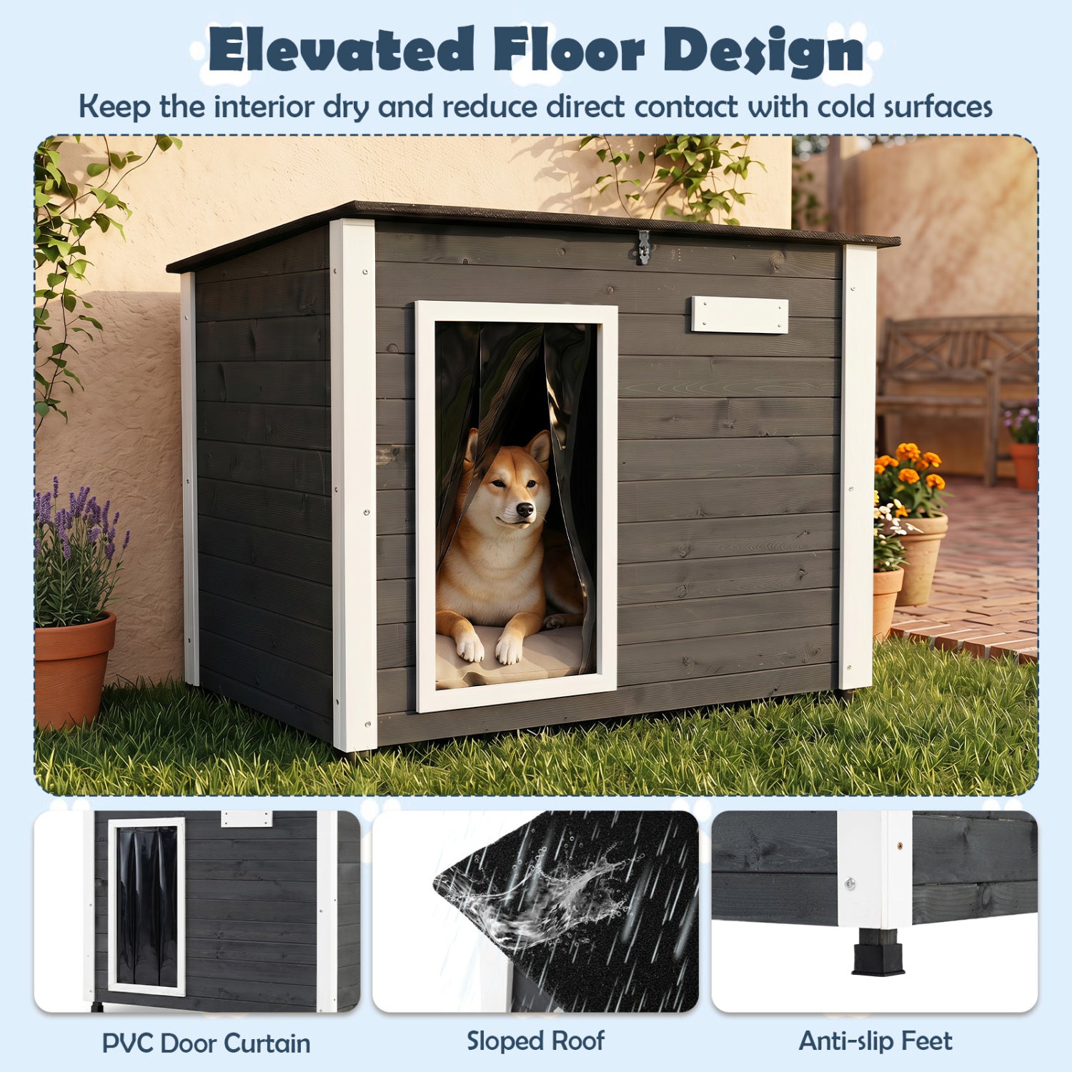 Wooden Dog House Outdoor, Natural Spruce Wood, Removable Floor, Openable Roof, S Dog Kennels at Gallery Canada