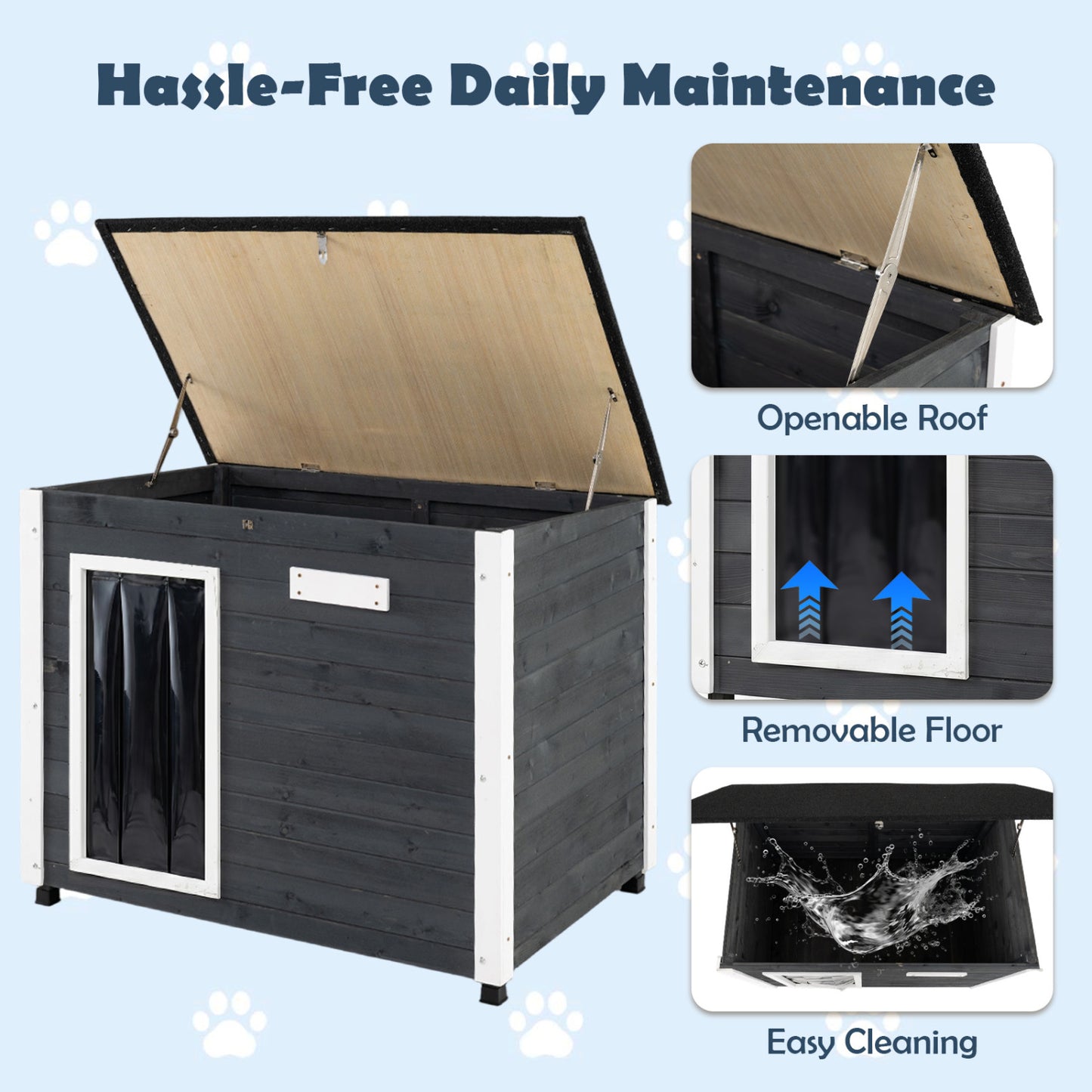 Wooden Dog House Outdoor, Natural Spruce Wood, Removable Floor, Openable Roof, S Dog Kennels at Gallery Canada