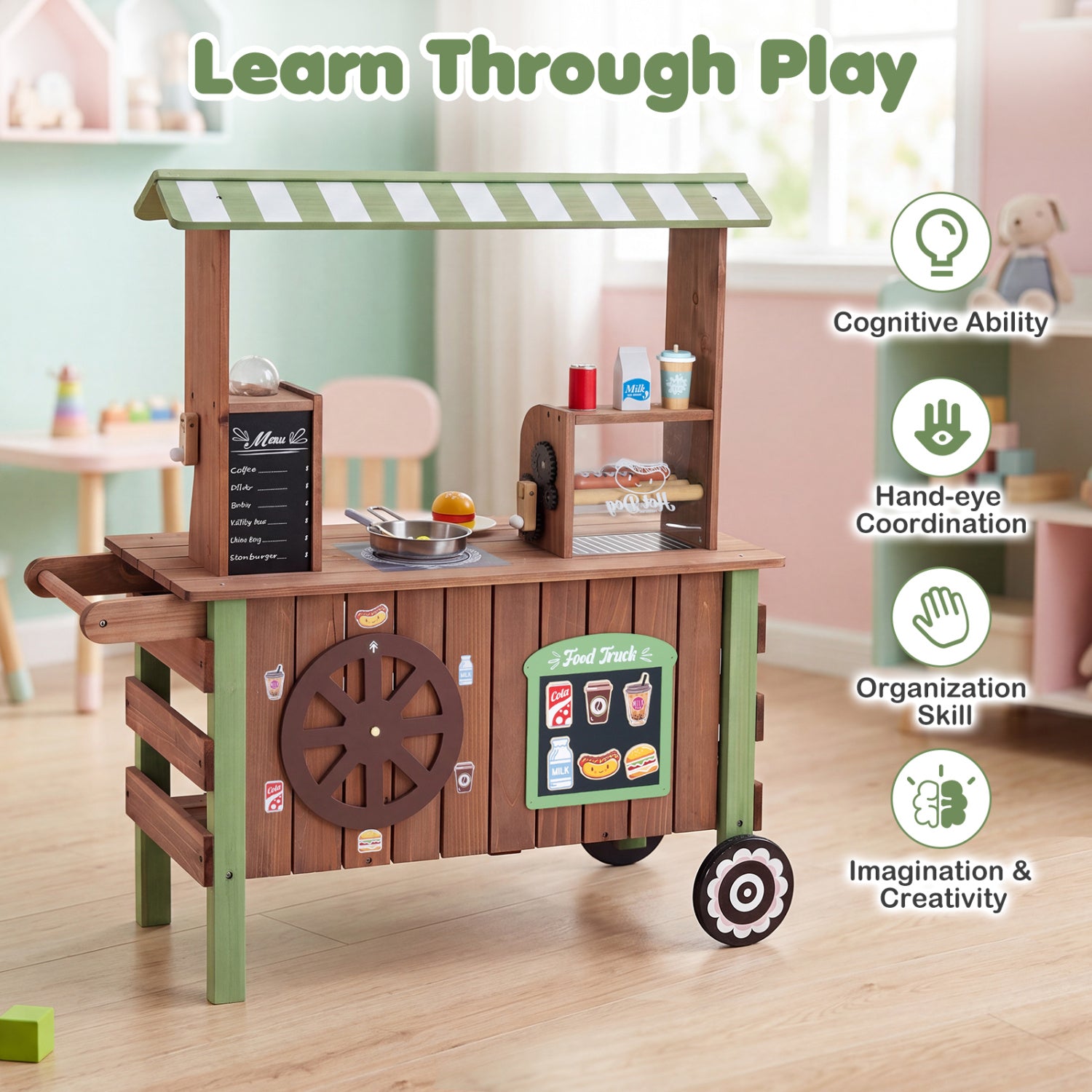 Wooden Grocery Store Playset, Large Wheels Play Kitchen Sets at Gallery Canada