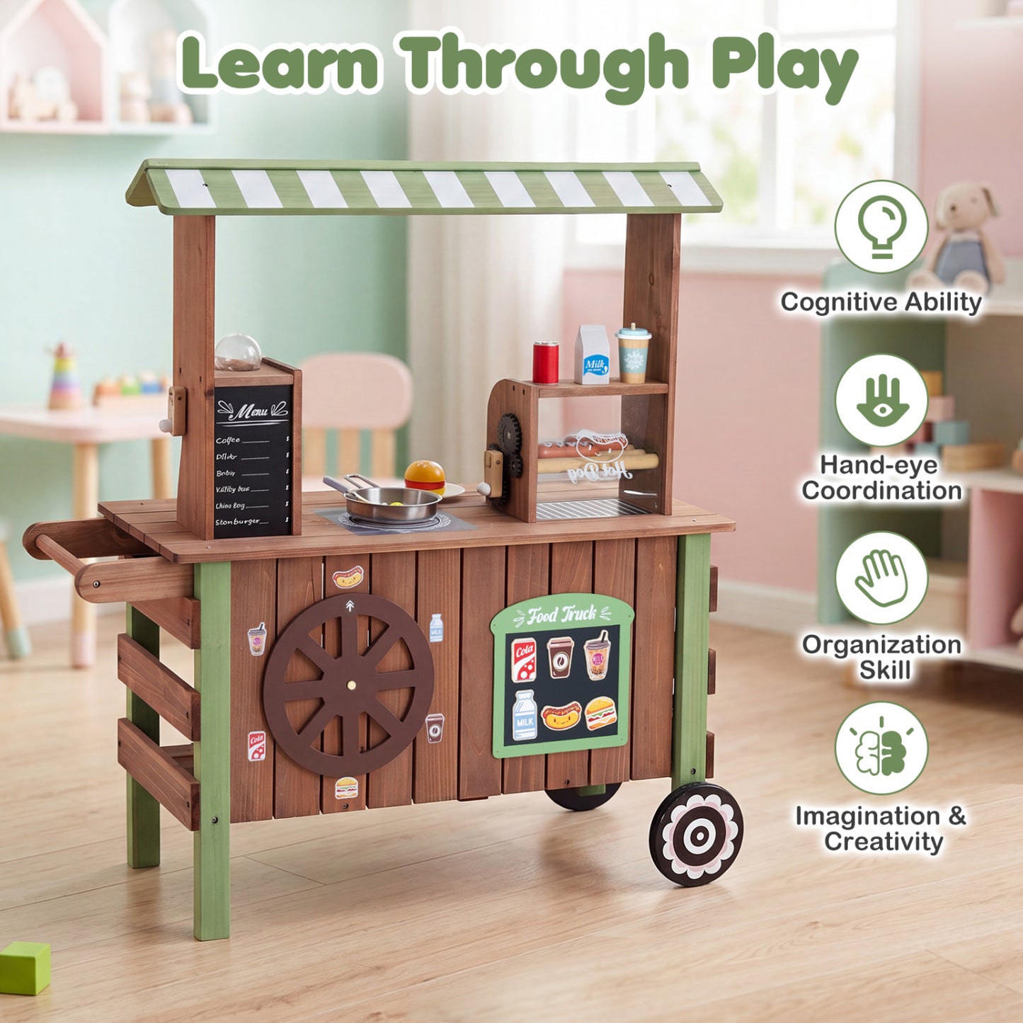 Wooden Grocery Store Playset, Large Wheels Play Kitchen Sets at Gallery Canada
