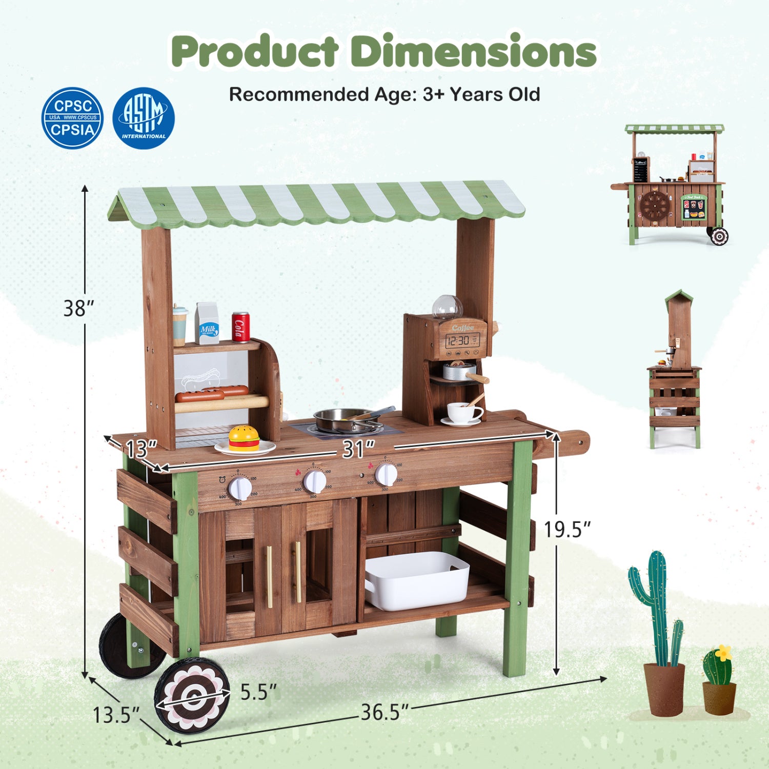 Wooden Grocery Store Playset, Large Wheels Play Kitchen Sets at Gallery Canada