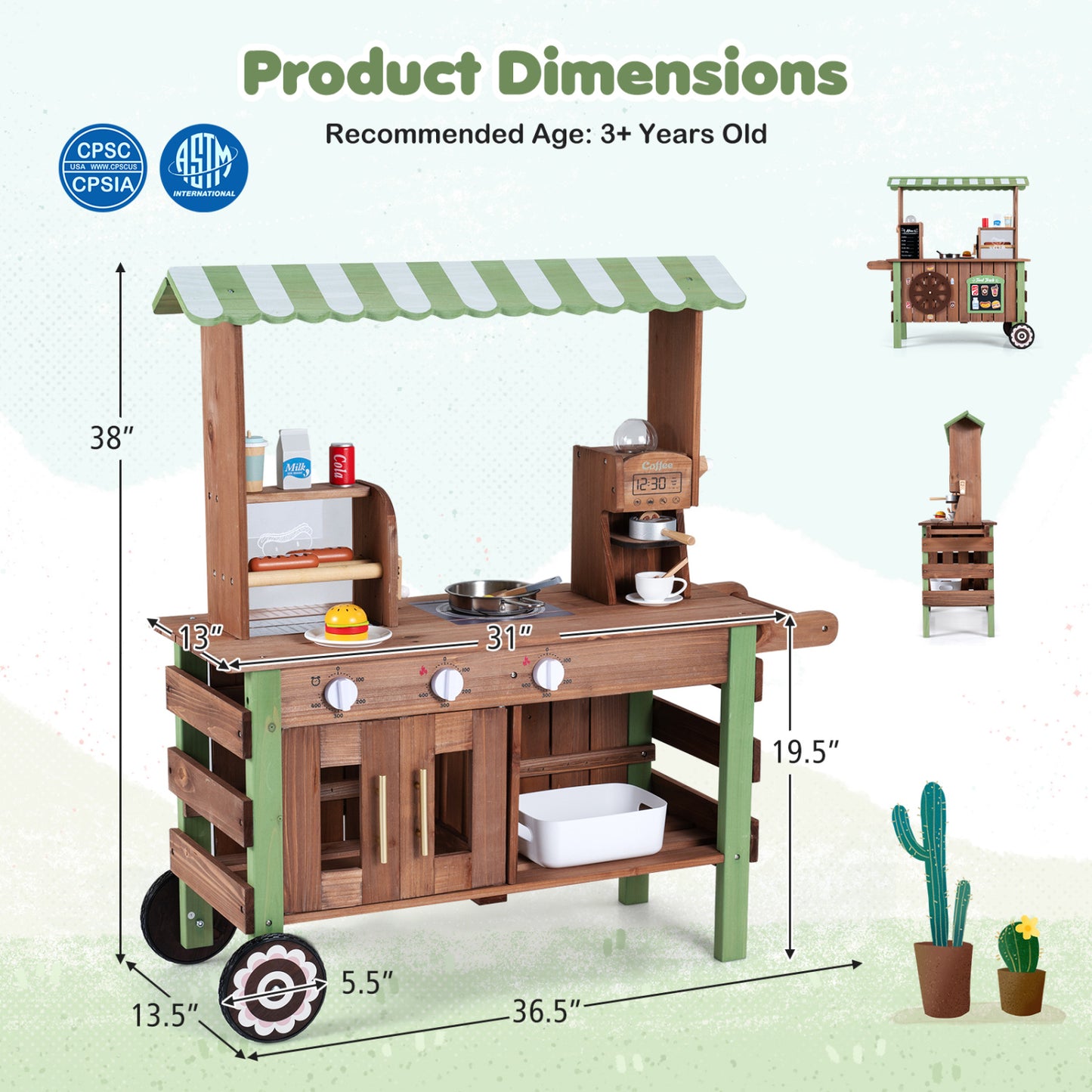 Wooden Grocery Store Playset, Large Wheels Play Kitchen Sets at Gallery Canada