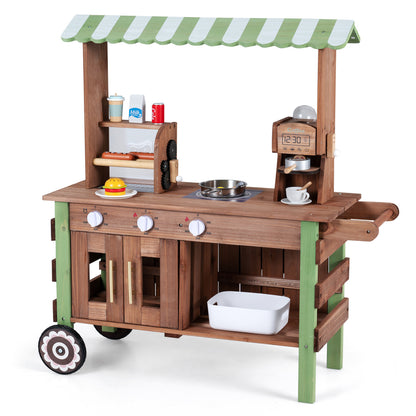 Wooden Grocery Store Playset, Large Wheels Play Kitchen Sets Brown + Green at Gallery Canada