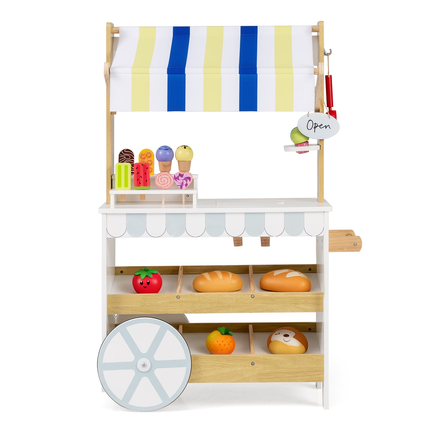 Wooden Ice Cream Cart for Kids 2-in-1 Grocery Store Playset with Display Shelves, White Play Kitchen Sets White at Gallery Canada