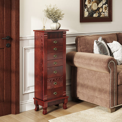 Wooden Jewelry Armoire Cabinet Storage Chest with Drawers and Swing Doors, Brown Jewelry Armoires at Gallery Canada