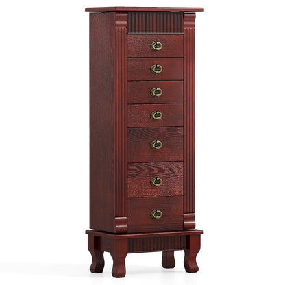 Wooden Jewelry Armoire Cabinet Storage Chest with Drawers and Swing Doors, Brown Jewelry Armoires at Gallery Canada