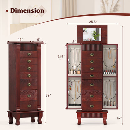 Wooden Jewelry Armoire Cabinet Storage Chest with Drawers and Swing Doors, Brown Jewelry Armoires at Gallery Canada