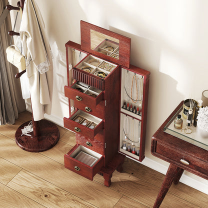 Wooden Jewelry Armoire Cabinet Storage Chest with Drawers and Swing Doors, Brown Jewelry Armoires at Gallery Canada