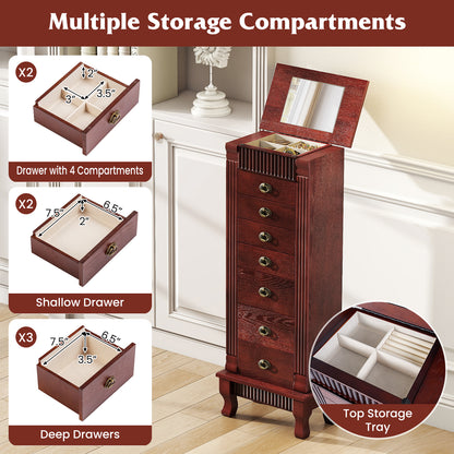 Wooden Jewelry Armoire Cabinet Storage Chest with Drawers and Swing Doors, Brown Jewelry Armoires at Gallery Canada