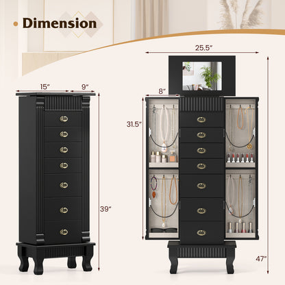 Wooden Jewelry Armoire Cabinet Storage Chest with Drawers and Swing Doors, Black Jewelry Armoires at Gallery Canada