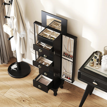 Wooden Jewelry Armoire Cabinet Storage Chest with Drawers and Swing Doors, Black Jewelry Armoires at Gallery Canada