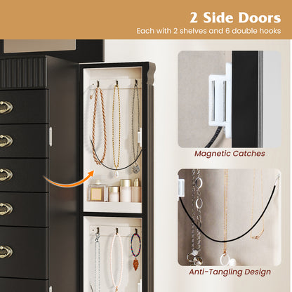 Wooden Jewelry Armoire Cabinet Storage Chest with Drawers and Swing Doors, Black Jewelry Armoires at Gallery Canada