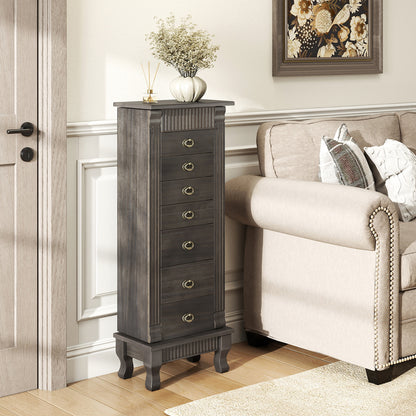 Wooden Jewelry Armoire Cabinet Storage Chest with Drawers and Swing Doors, Gray Jewelry Armoires at Gallery Canada