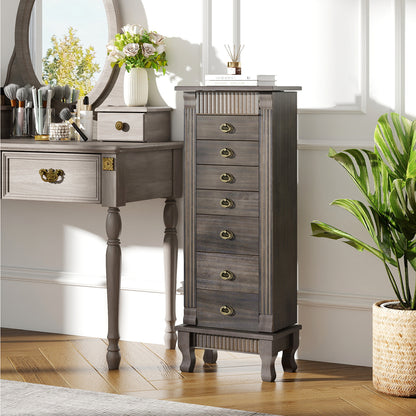 Wooden Jewelry Armoire Cabinet Storage Chest with Drawers and Swing Doors, Gray Jewelry Armoires at Gallery Canada