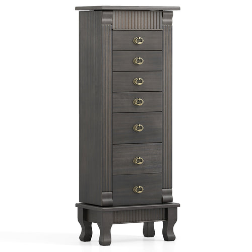 Wooden Jewelry Armoire Cabinet Storage Chest with Drawers and Swing Doors, Gray