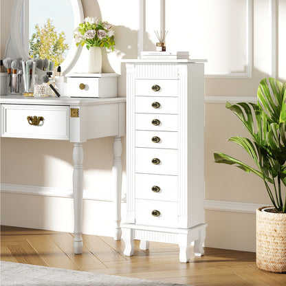 Wooden Jewelry Armoire Cabinet Storage Chest with Drawers and Swing Doors, White Jewelry Armoires at Gallery Canada