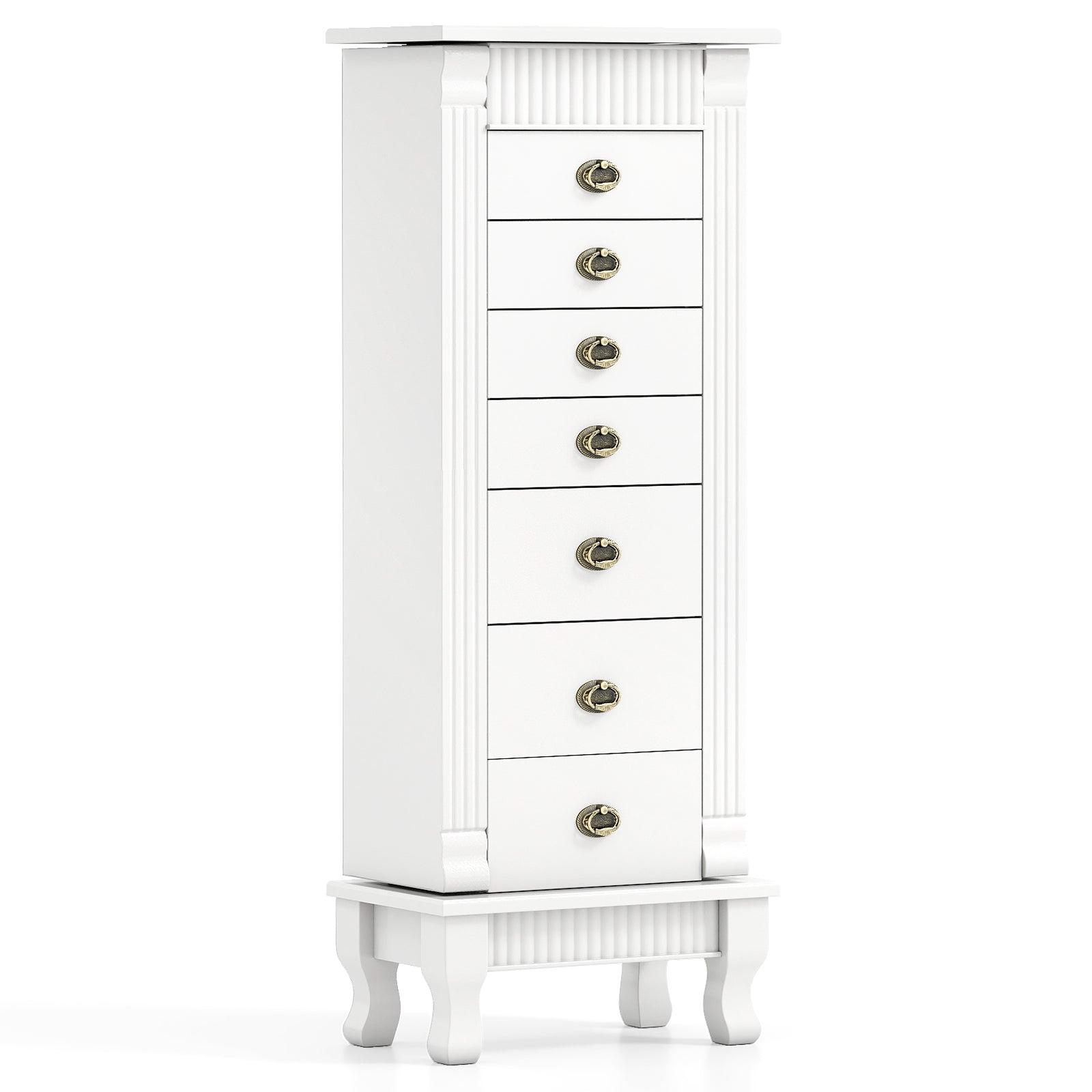 Wooden Jewelry Armoire Cabinet Storage Chest with Drawers and Swing Doors, White Jewelry Armoires White at Gallery Canada