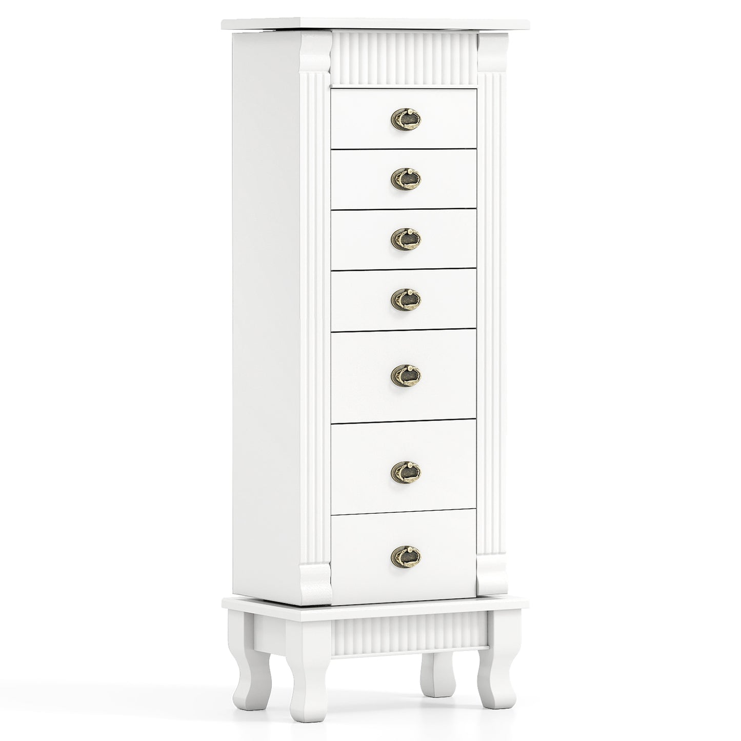 Wooden Jewelry Armoire Cabinet Storage Chest with Drawers and Swing Doors, White Jewelry Armoires White at Gallery Canada