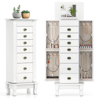 Wooden Jewelry Armoire Cabinet Storage Chest with Drawers and Swing Doors, White Jewelry Armoires at Gallery Canada