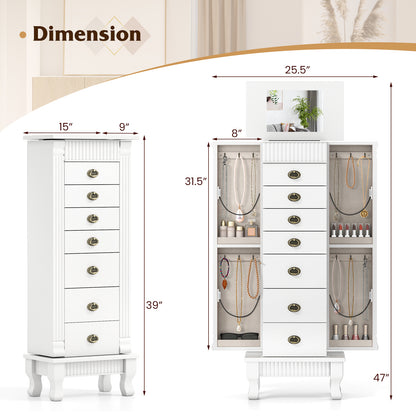 Wooden Jewelry Armoire Cabinet Storage Chest with Drawers and Swing Doors, White Jewelry Armoires at Gallery Canada