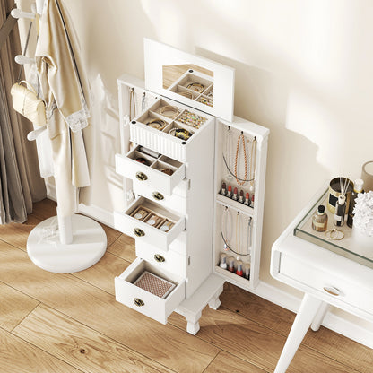 Wooden Jewelry Armoire Cabinet Storage Chest with Drawers and Swing Doors, White Jewelry Armoires at Gallery Canada