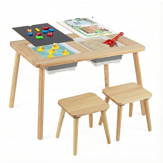 Wooden Kids Activity Table Set with 2 Foldable Storage Bins, Natural Kids Table & Chair Sets Natural at Gallery Canada