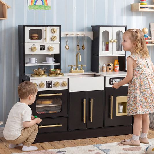 Wooden Kids Kitchen Playset, Realistic Lights And Sounds, Black Play Kitchen Sets Black at Gallery Canada