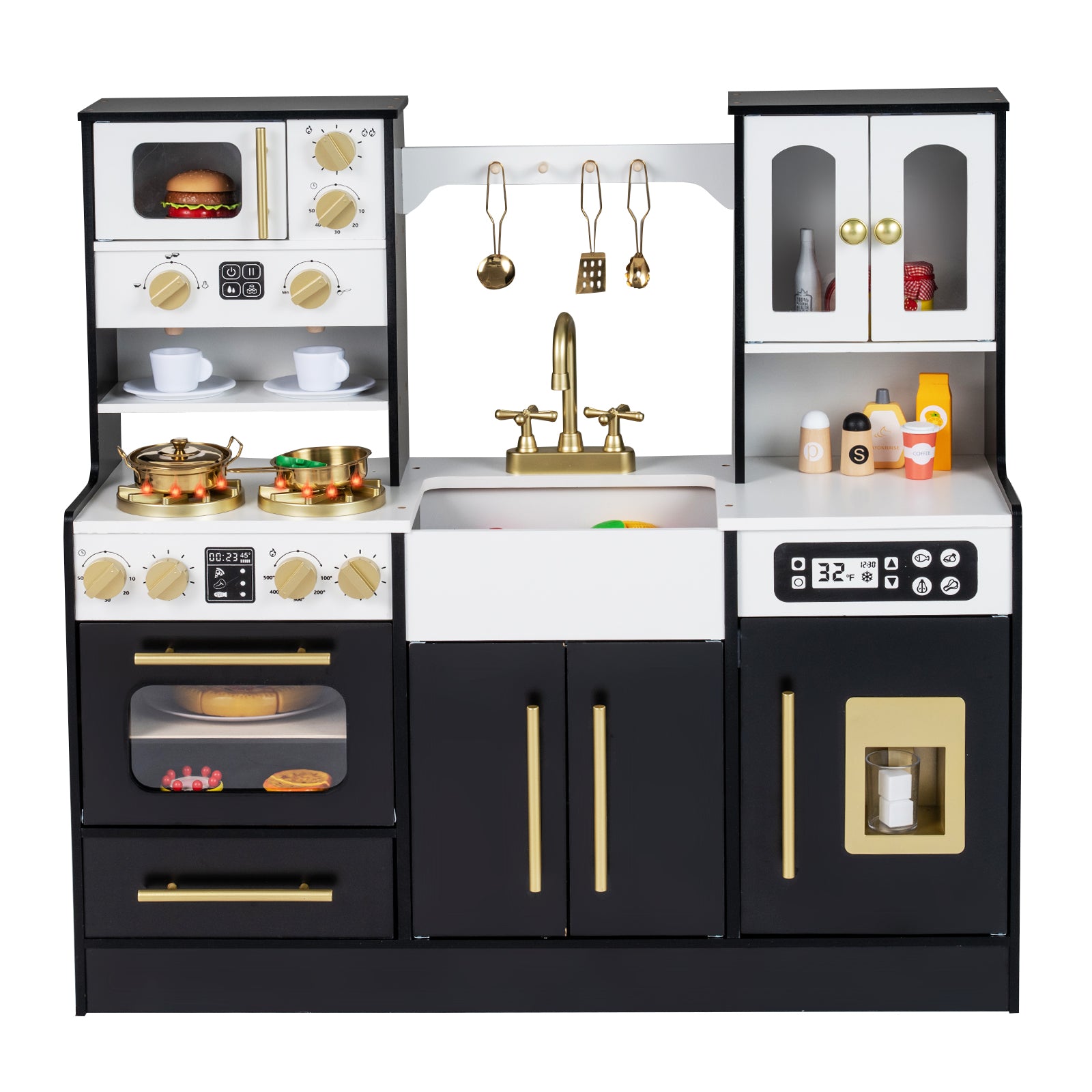 Wooden Kids Kitchen Playset, Realistic Lights And Sounds, Black Play Kitchen Sets Black at Gallery Canada