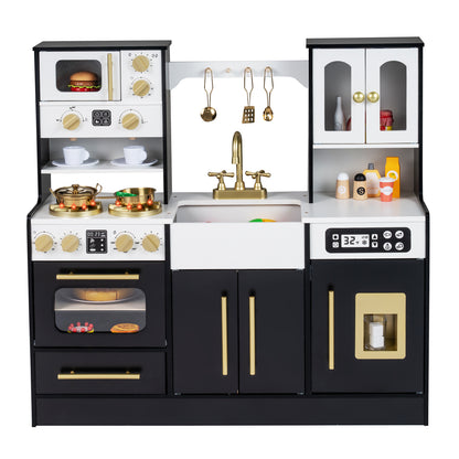 Wooden Kids Kitchen Playset, Realistic Lights And Sounds, Black Play Kitchen Sets Black at Gallery Canada