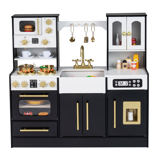 Wooden Kids Kitchen Playset, Realistic Lights And Sounds, Black Play Kitchen Sets Black at Gallery Canada