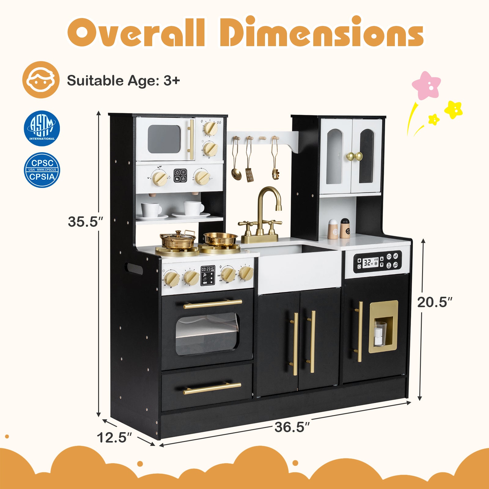 Wooden Kids Kitchen Playset, Realistic Lights And Sounds, Black Play Kitchen Sets at Gallery Canada