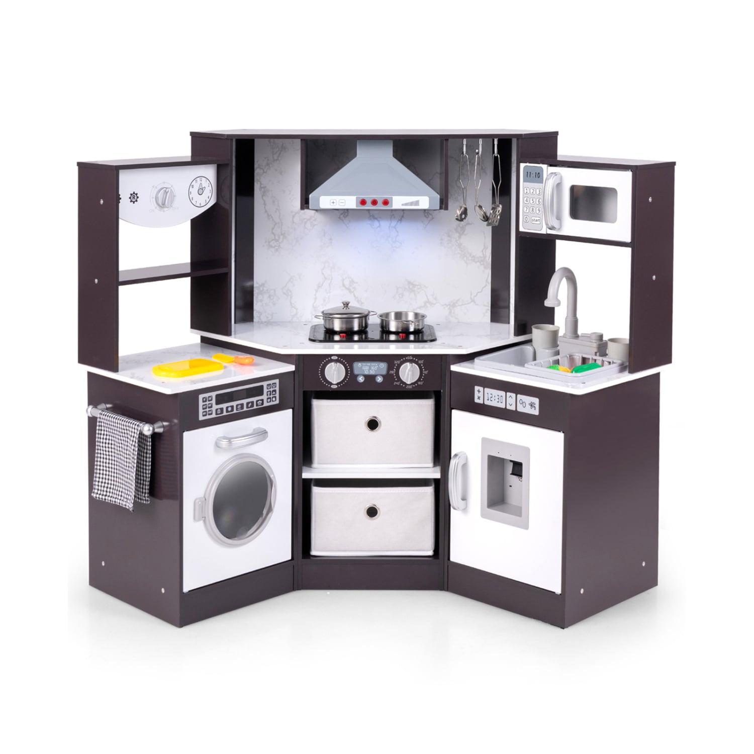 Wooden Kids Play Kitchen Playset, Realistic Lights And Sounds, Coffee Play Kitchen Sets Coffee at Gallery Canada