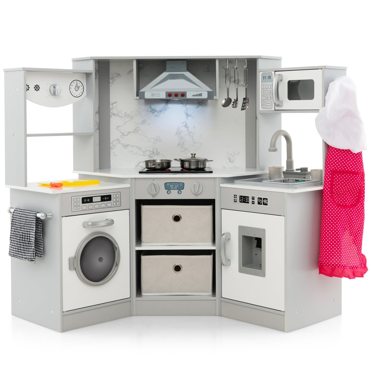 Wooden Kids Play Kitchen Playset, Realistic Lights And Sounds, Gray Play Kitchen Sets at Gallery Canada