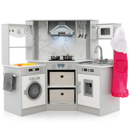Wooden Kids Play Kitchen Playset, Realistic Lights And Sounds, Gray Play Kitchen Sets at Gallery Canada