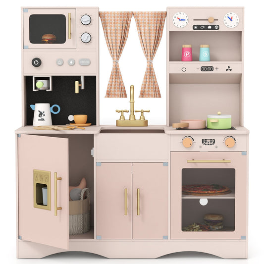 Wooden Kids Play Kitchen, Microwave, Coffee Maker, Pink Play Kitchen Sets Pink at Gallery Canada