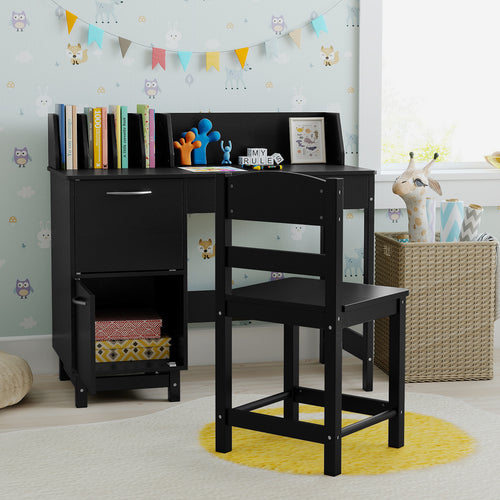 Wooden Kids Study Desk and Chair Set Student Workstation, Black